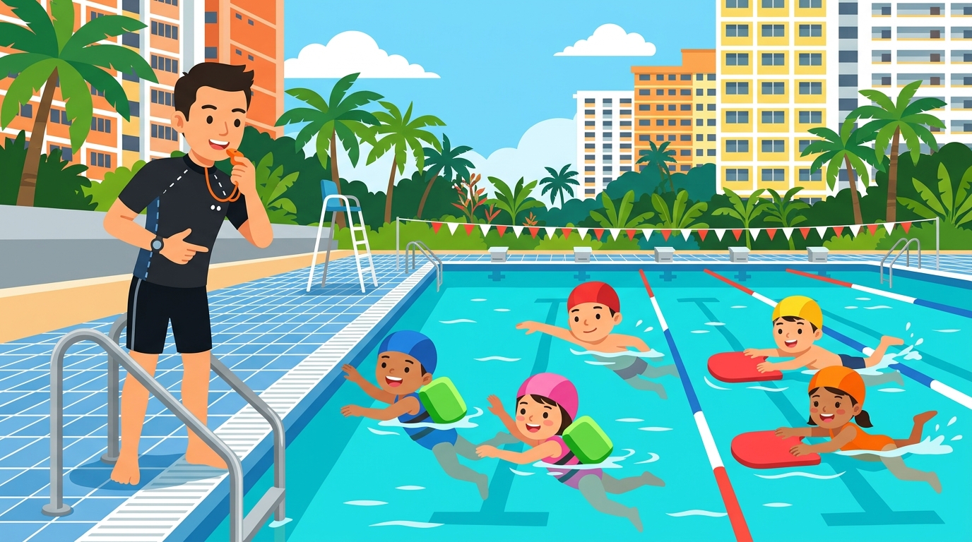 Kids swimming lesson illustration